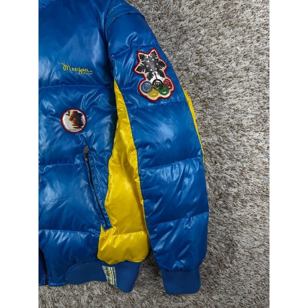 Vintage Meezan Ski Team Patch Puffer Jacket Blue Yellow Men's Large - Picture 4 of 14